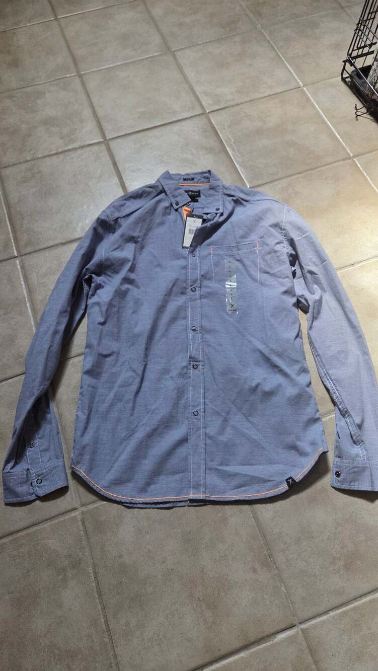 Marc Ecko Cut & Sew Hollywood Slim Fit Long Sleeve Button-Up Shirt Blue Suede